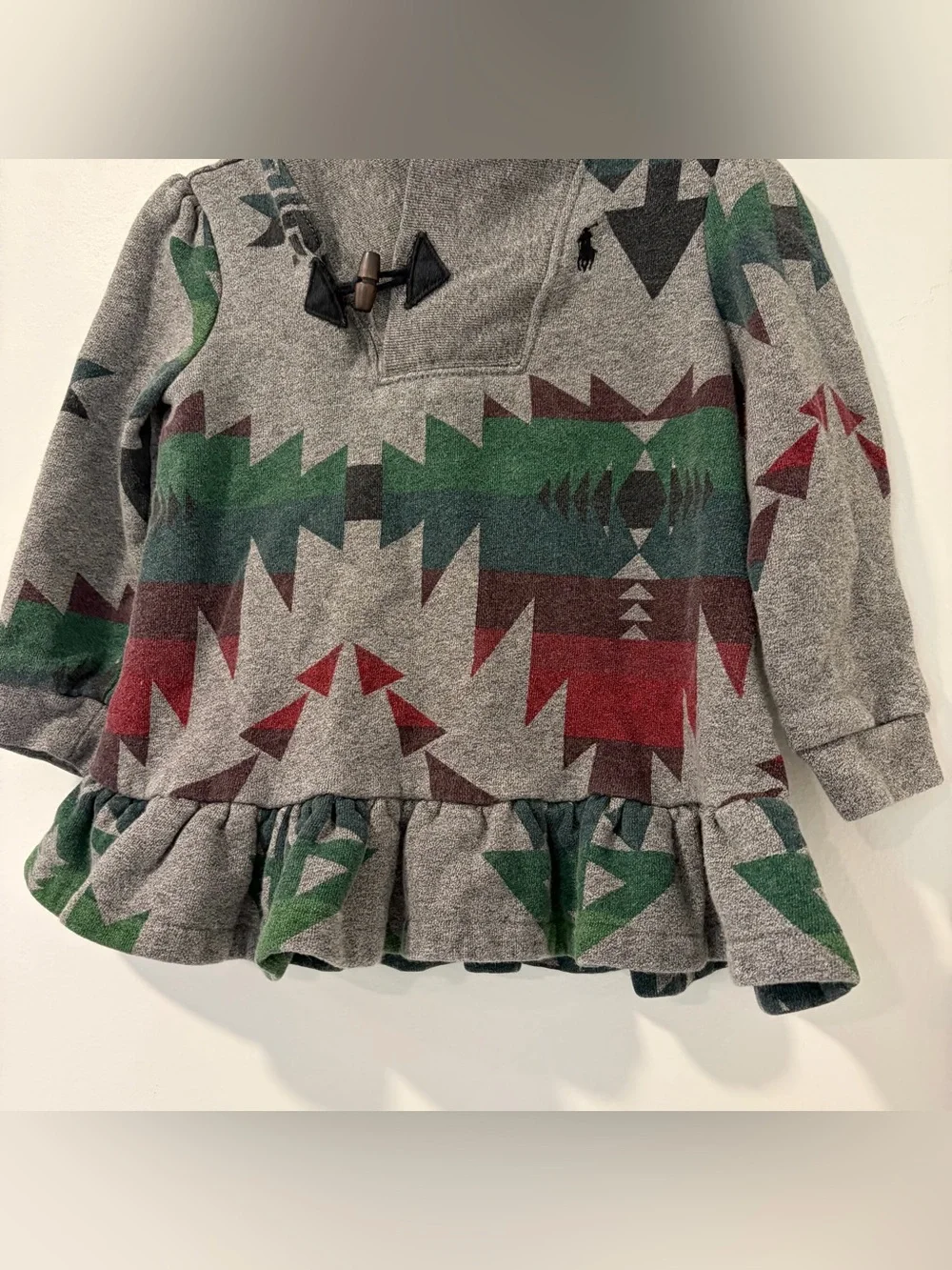 Ralph Lauren Baby Girl 24M Aztec Southwestern Toggle Tunic Top Sweater Ruffle